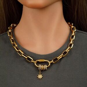 18k Gold Plated Chunky Chain Necklace Bracelet 

Stainless Steel Set